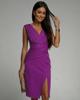 Leonor - Vestido drapeado elegante con abertura lateral