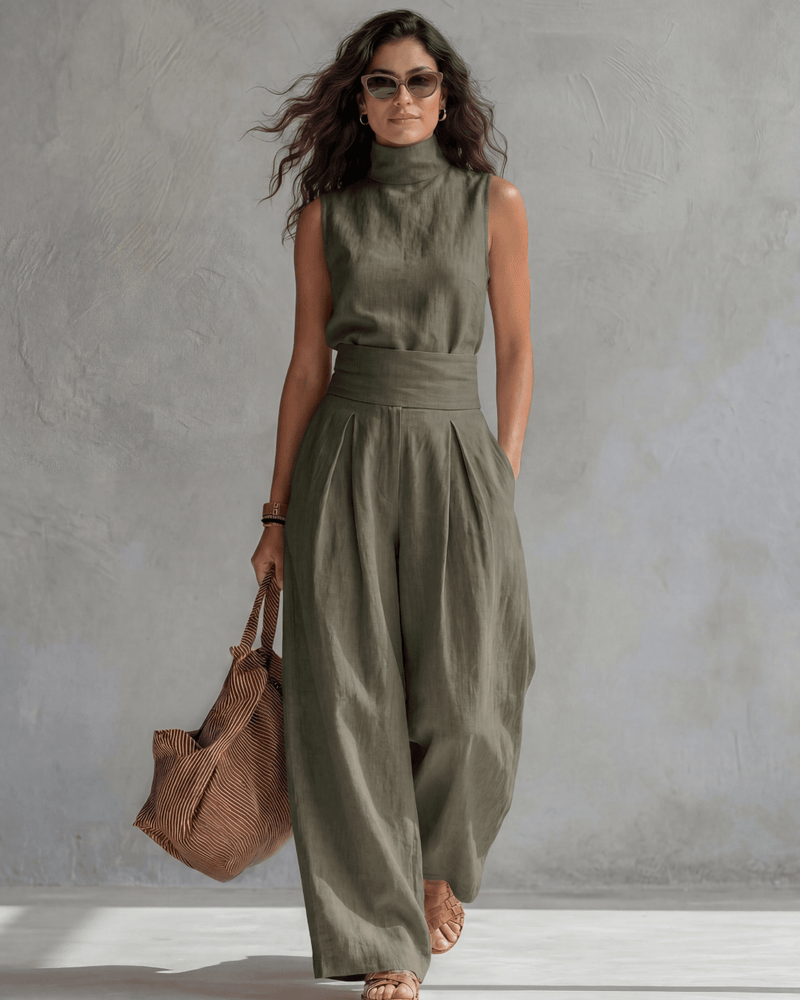Maria | An elegant outfit comprising palazzo trousers and a top