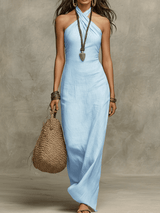 Avelina™ | Flowing Cotton & Linen Maxi Dress with Halter Neckline