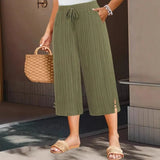 Iria - Pantalón capri acanalado de pierna ancha
