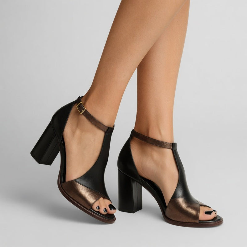 Elwira™ — Two-Tone Block Heel Sandals, Bold Urban Elegance