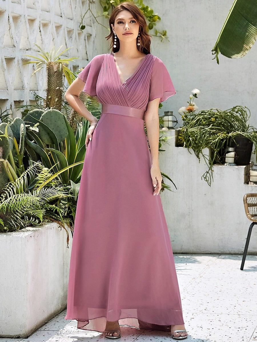 MONICA | Vestido largo de dama de honor con cintura imperio y mangas cortas fluidas