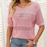 Suéter de crochet con cuello redondo y manga corta
