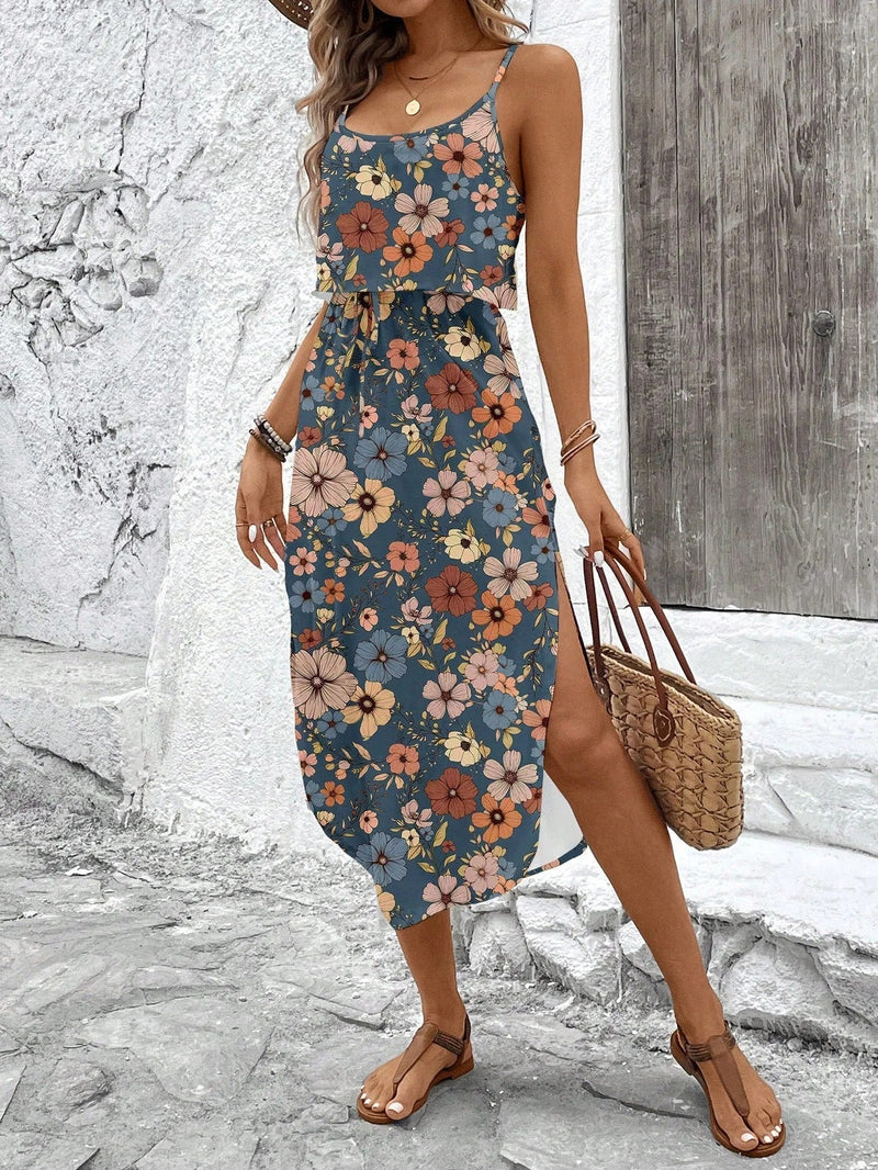 Luna | Vestido midi estampado con tirantes finos