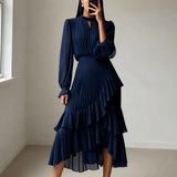 Noelia - Vestido elegante con escote ojo de cerradura y volantes