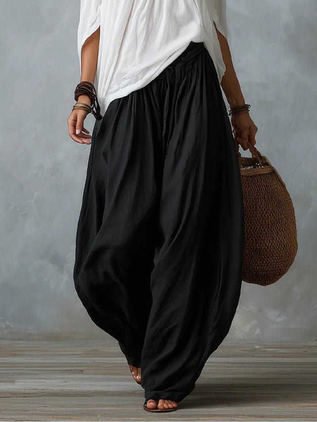 White Off-Shoulder Top & Flared Lantern Trousers Set