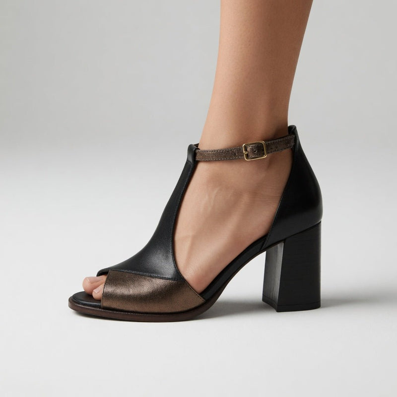 Elwira™ — Two-Tone Block Heel Sandals, Bold Urban Elegance