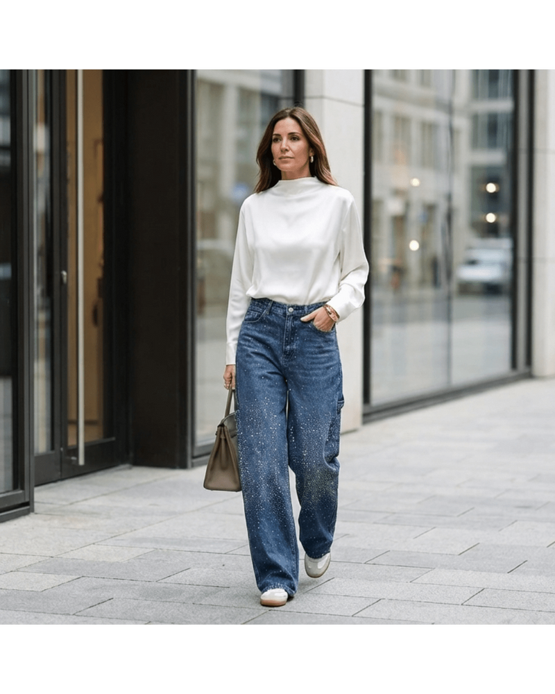 Valeria | Wide-Leg Jeans with Sparkling Details - Camila Fashions