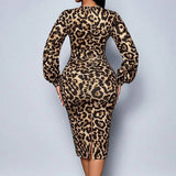 Selena – Vestido midi de leopardo con encaje y escote en V