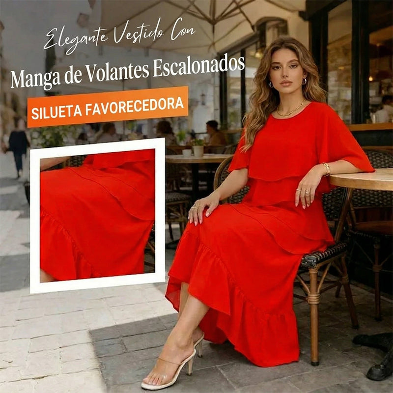 Raquel - Elegante vestido con mangas con volantes en capas