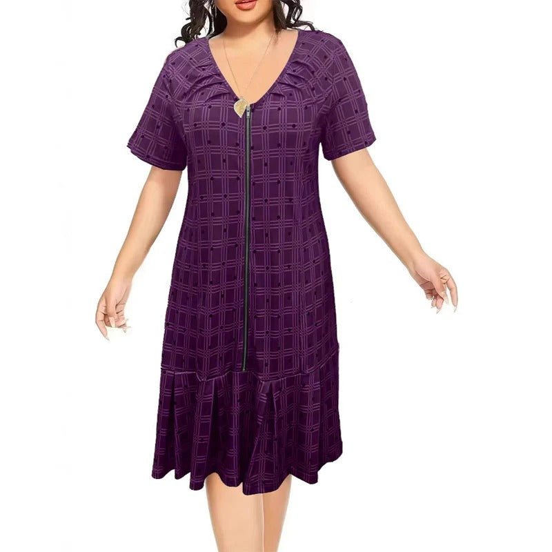 Marta - Vestido de cuadros con cremallera y bajo plisado