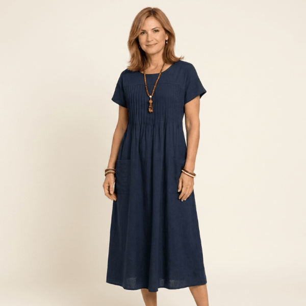Irene - Vestido plisado con mangas cortas y bolsillos