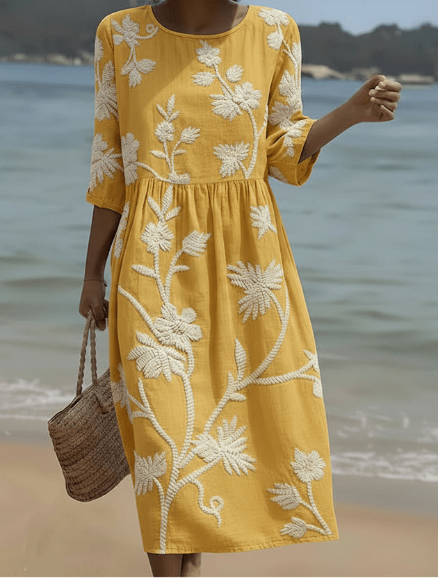 Eva | Vestido midi con estampado de plantas y flores