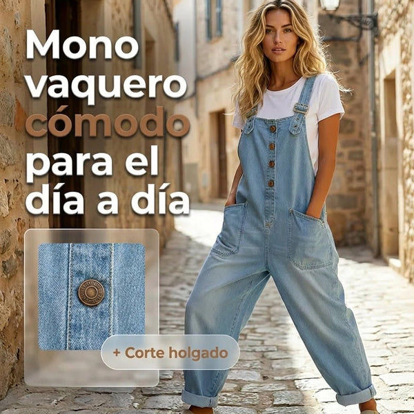 Vera - Mono vaquero holgado para mujer con bolsillos