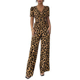 Lara - Mono de leopardo con escote en V y pierna ancha