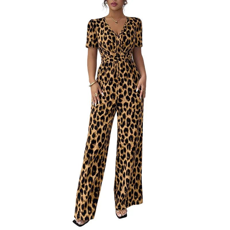 Lara - Mono de leopardo con escote en V y pierna ancha