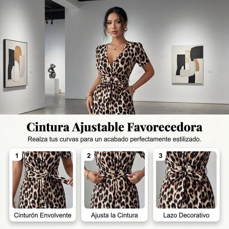 Lara - Mono de leopardo con escote en V y pierna ancha