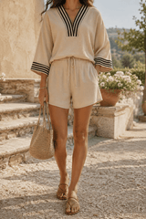 Eloise Set | V-Neck Blouse & Contrast-Trim Shorts