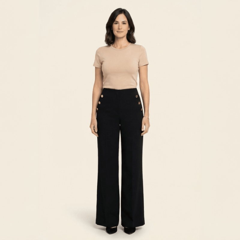 Mónica- Pantalón elástico de tiro alto y botones dorados