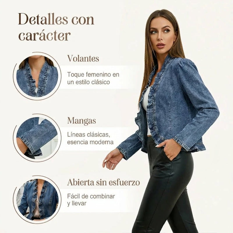 Naia - Chaqueta vaquera con volantes y abertura frontal