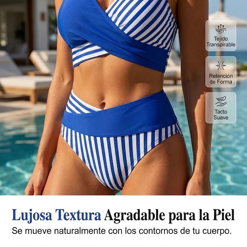 Valeria - Bikini de dos piezas con bloques de color y rayas