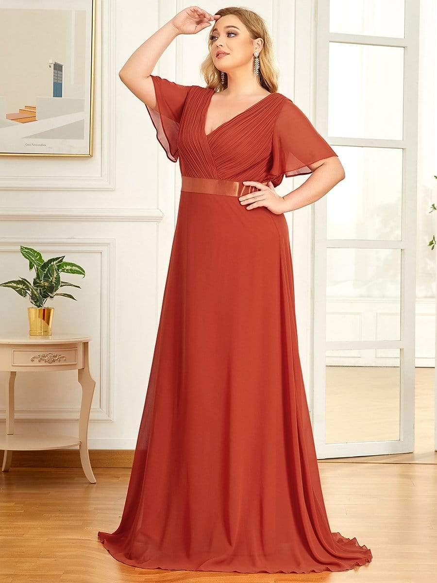 MONICA | Vestido largo de dama de honor con cintura imperio y mangas cortas fluidas