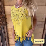 Mara - Camiseta con detalle brillante y flecos