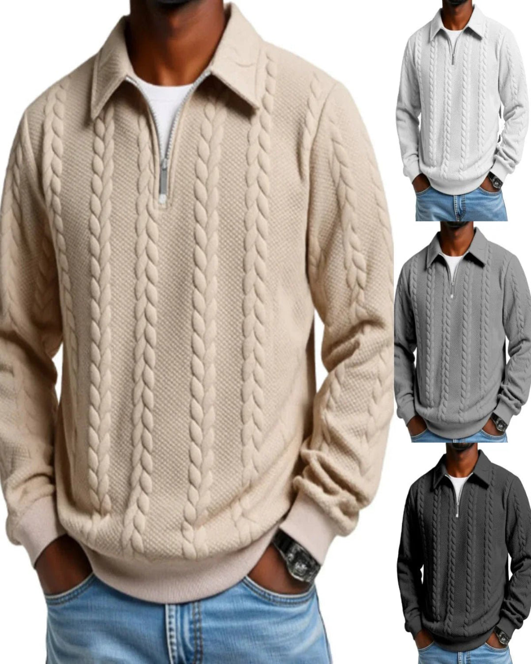 Hugo – Suéter de punto trenzado con media cremallera - Camila Fashions