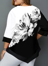 MODLILY®Asymmetric Hem Plus Size Floral Print T Shirt