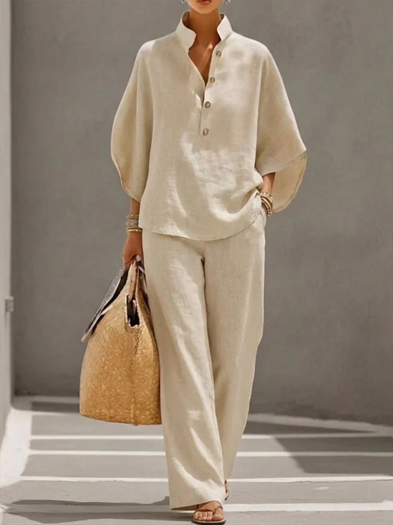 Mara - Conjunto fluido con manga murciélago y pantalón amplio