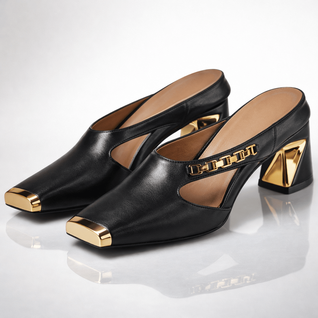 Aurea Zapatos de Tacón Grueso Dorados