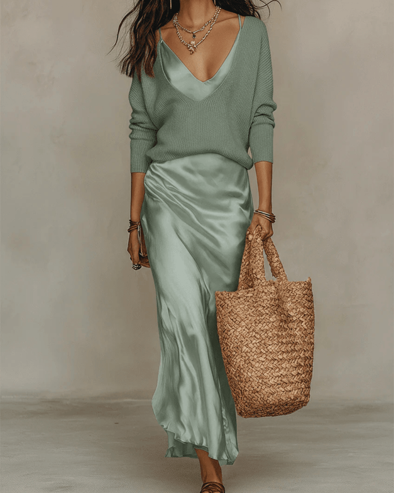 Anaïs | Elegant Satin Midi Dress