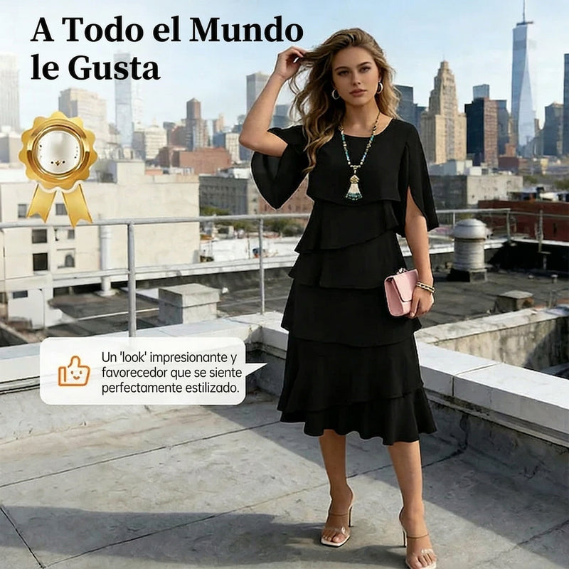 Raquel - Elegante vestido con mangas con volantes en capas