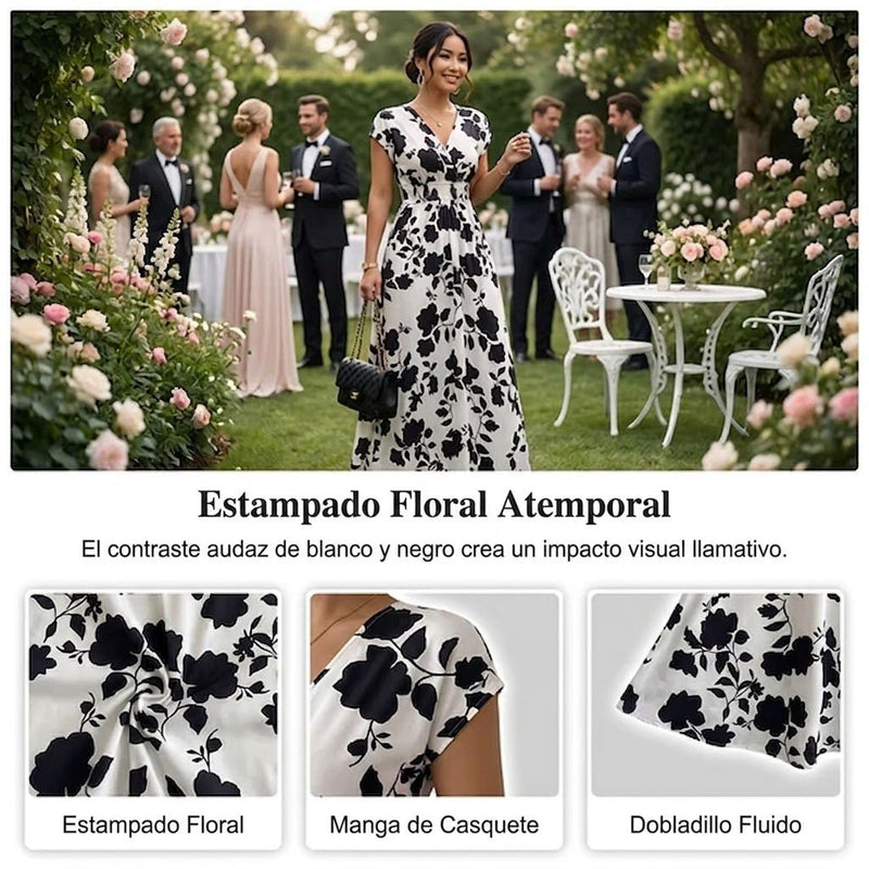 Clara - Vestido floral largo con escote en V