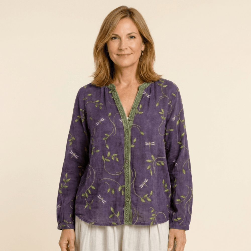 Oriana - blusa vintage con estampado de hojas