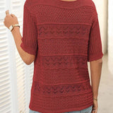 Suéter de crochet con cuello redondo y manga corta