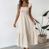 Vera | Vestido maxi de cuadros con escote cuadrado
