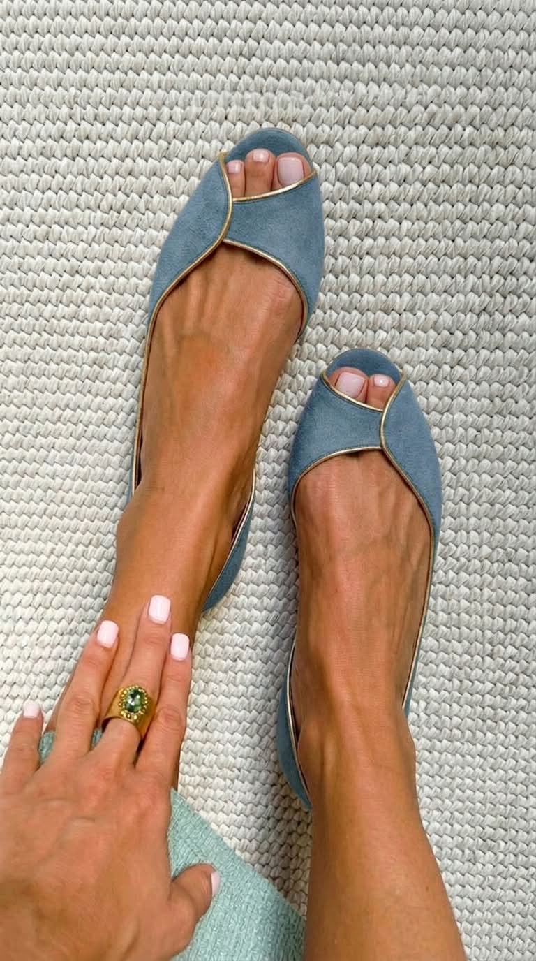 Beige and gold open-toe suede d'Orsay flats
