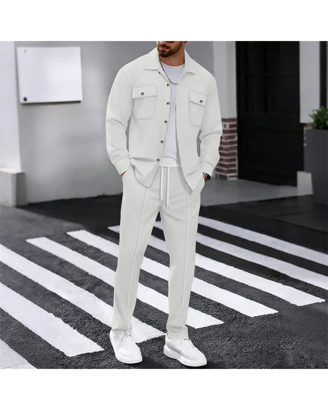 Iván – Conjunto de chaqueta abotonada y pantalón waffle - Camila Fashions