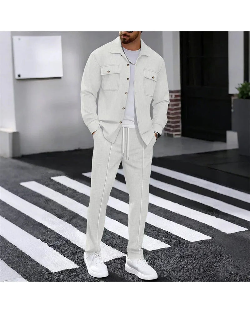 Iván – Button-Up Jacket and Waffle Trousers Set - Camila Fashions