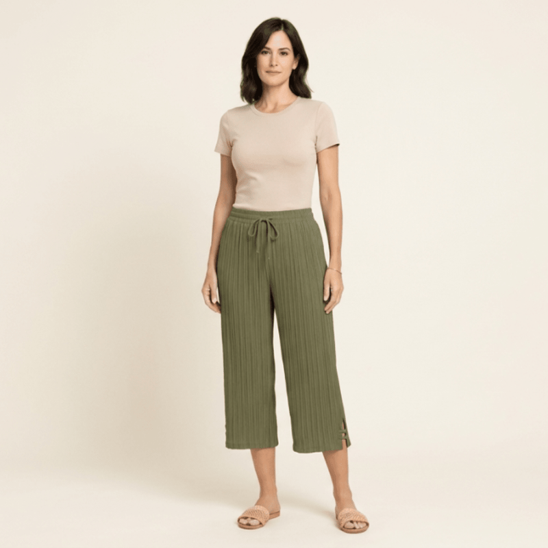 Iria - Pantalón capri acanalado de pierna ancha