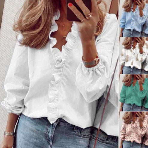 Carla - Blusa de corte holgado con volantes y mangas farol