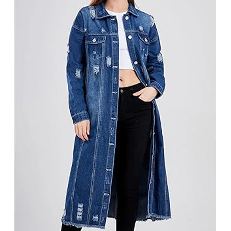 Patricia - Chaqueta vaquera larga con roturas