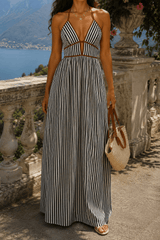 Leonie Dress | Striped Maxi with Cut-Out Neckline
