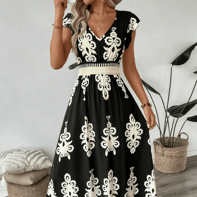 Candela - Vestido maxi barroco con escote en V