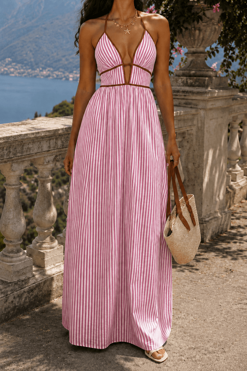 Leonie Dress | Striped Maxi with Cut-Out Neckline