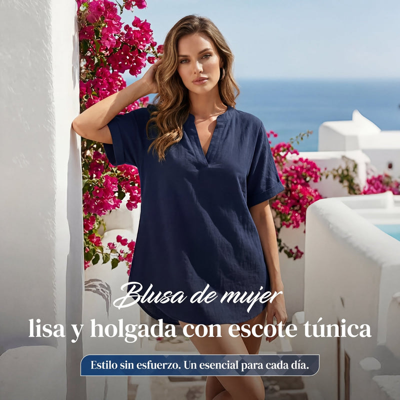 Celia - Blusa lisa de manga corta y corte holgado