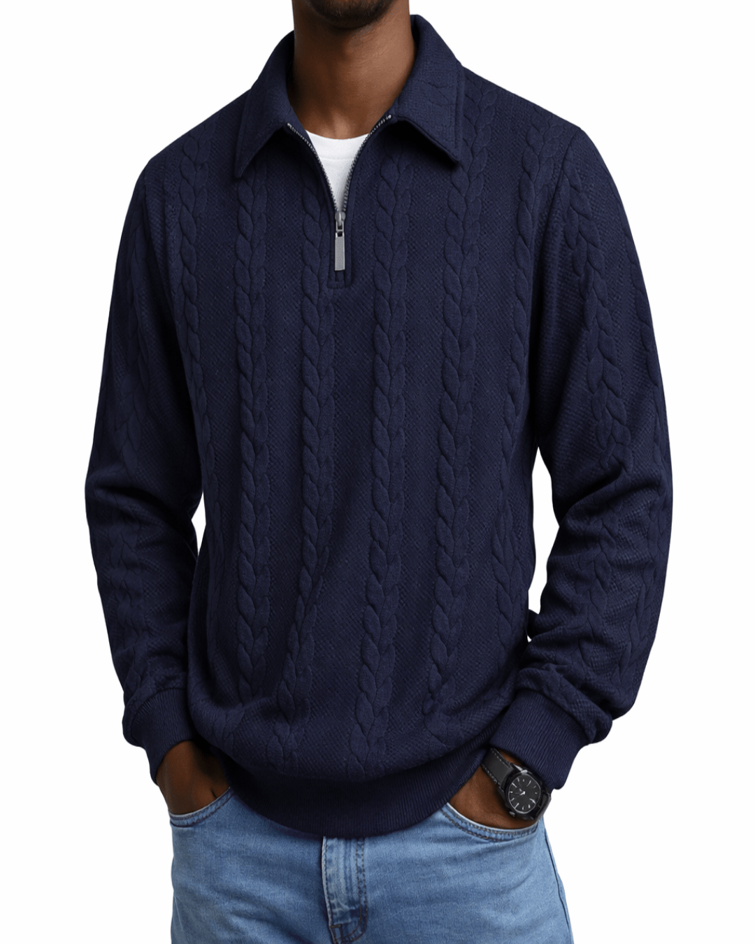 Hugo – Suéter de punto trenzado con media cremallera - Camila Fashions