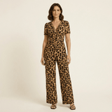 Lara - Mono de leopardo con escote en V y pierna ancha