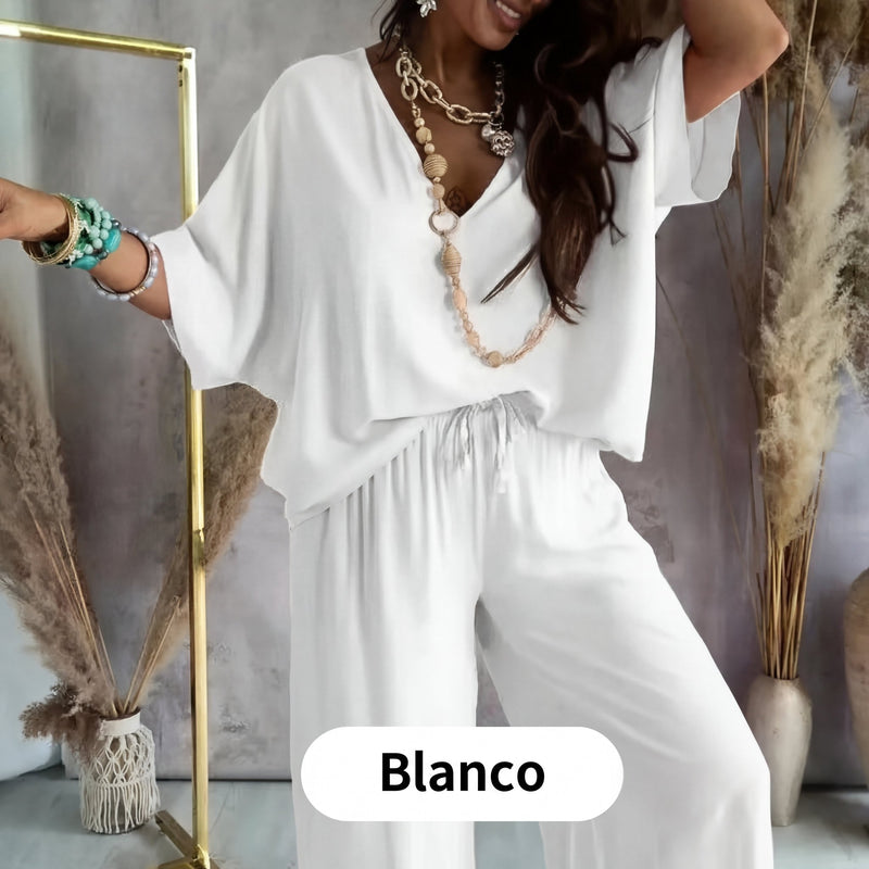 Mónica - Conjunto casual holgado de color liso